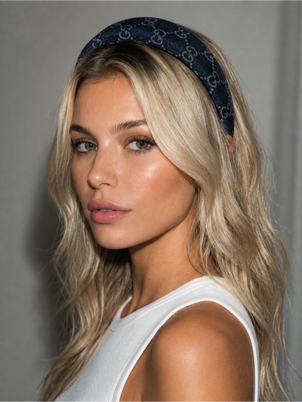 Vintage Gucci Dark denim Blue GG Logo Headband